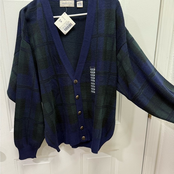 Vintage Murano dead stock plaid wool blend button-down cardigan,Men’s Med Unisex - Picture 6 of 7